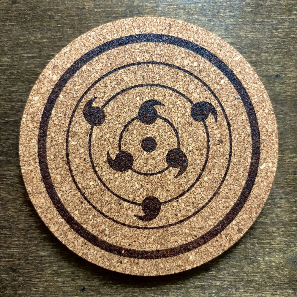 Naruto Sasuke 6 Tomoe Rinnegan Laser Engraved Cork Coaster